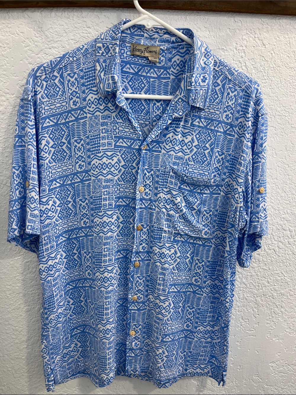Kenny Flowers Limited Edition Blue and White Short-Sleeve Button-Down Shirt